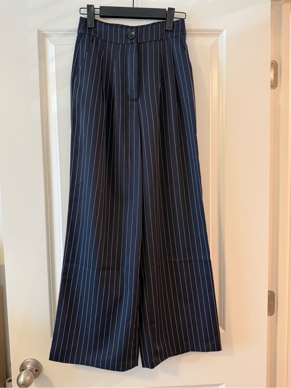 Showpo Navy Pinstripe Wide Leg Trousers